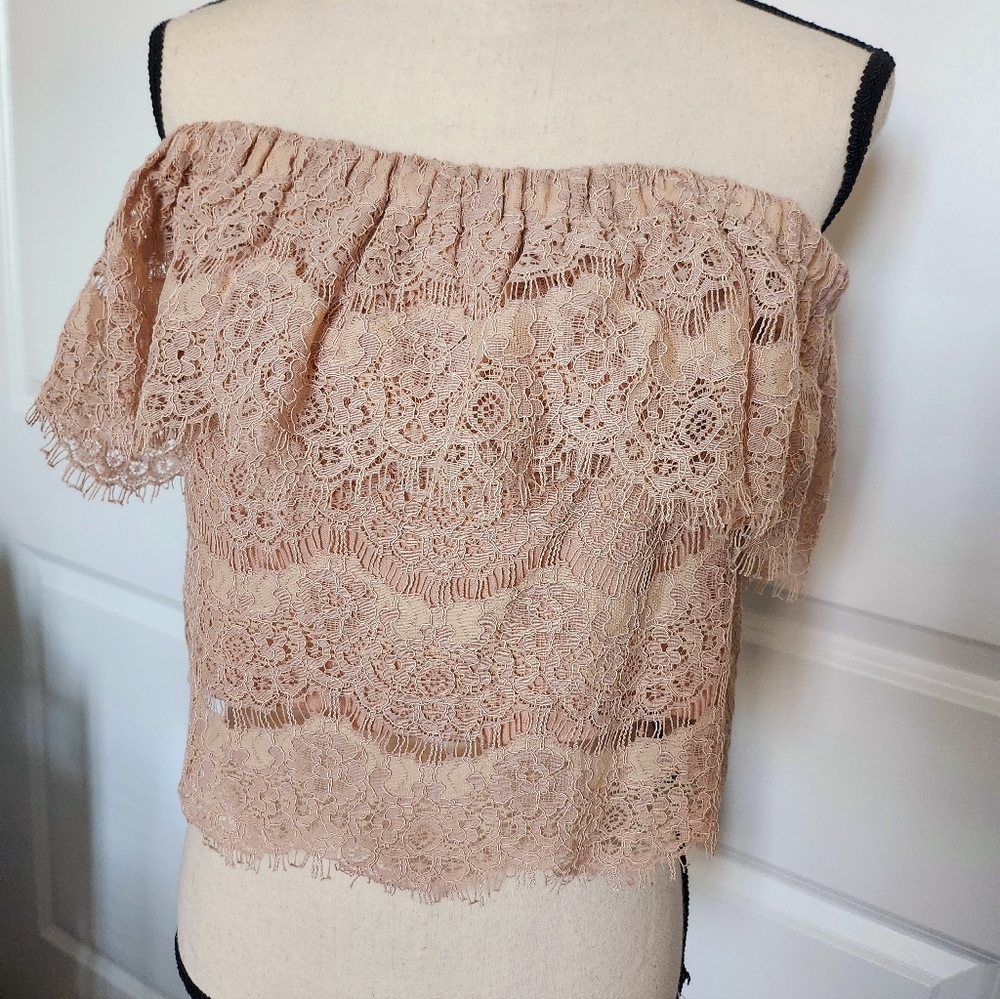 Lace blush crop top off shoulder  size medium